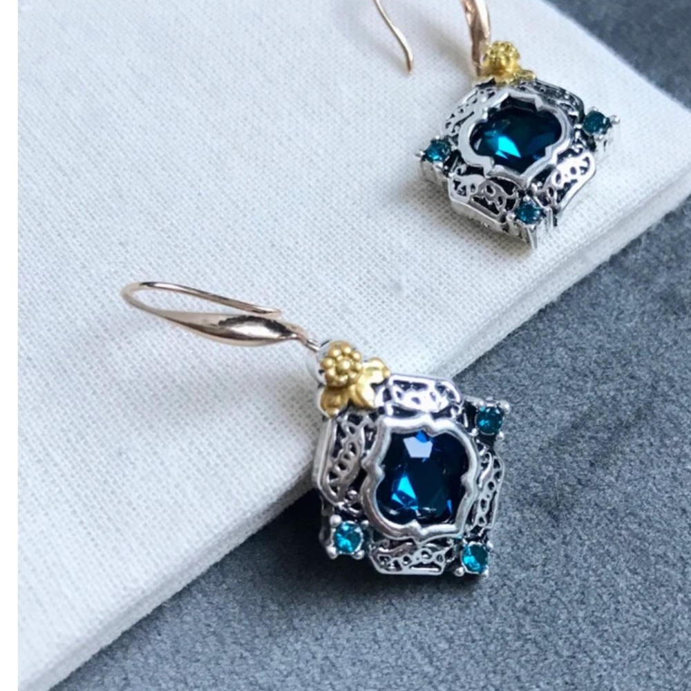 Art Deco Blue Topaz Dangle Earrings: Vintage Wedding Jewelry